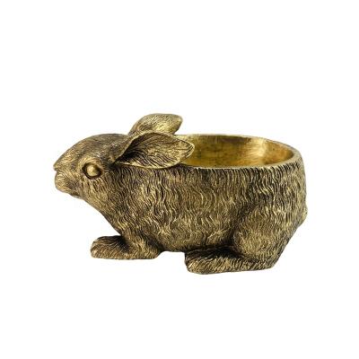 China Home Decoration Gold Candle Holder Rabbit Candle Vessels Animal Shaped Ornaments Candle Container Ceramic Table Home Decoration for sale