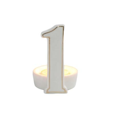 China Unique home decoration candle ships number candlestick ceramic candle holder white candle container home table decoration for sale