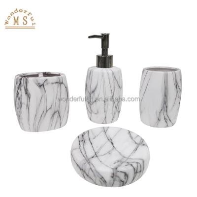 China Viable Gift Classic Marble Ceramic Soap Dispenser Lotion Cobblestone Style Bathroom Accessory Sets For Daily Homeware for sale