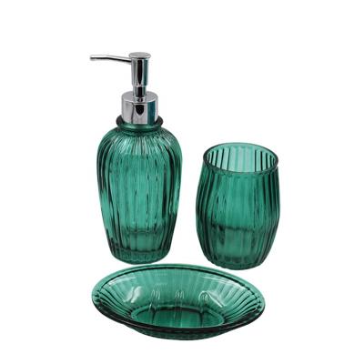 China Sustainable Easy Living Luxury Glass Bathroom Sets Accessories European Style Soap Dispenser Set For Hotel Home Decoration for sale