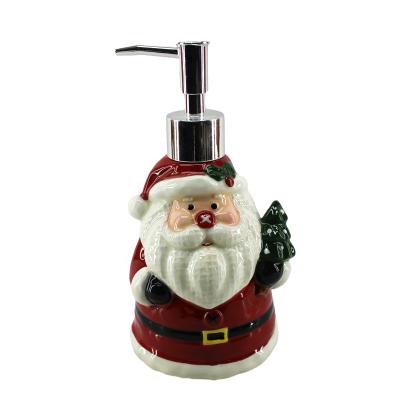 China Viable Factory Price 3 Pieces Christmas Bathroom Accessories Set 3D Ceramic Santa Claus Soap Dispenser Bathroom Sets Gift For Homeware for sale