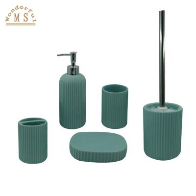 China Sustainable Ceramic Toilet Brush Tumbler Soap Dispenser Dolomite Bathroom Sets For Homeware for sale