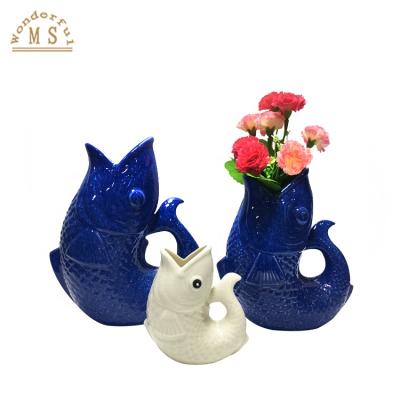 China Minimalist Ocean Style Flower Ceramic Fish Shapes Small Vase Table Top For Home Decoration for sale