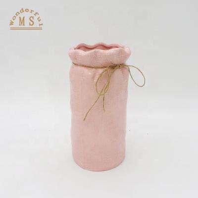 China Minimalist ceramic hemp rope types of flower vase shapes, handmade ceramic vase, porcelain vase with for sale