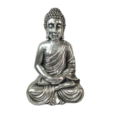 China China Polystone Sitting Outdoor Buddha Figurine Silver Color Ceramic Religious Sculpture Life Size Garden Decoration for sale