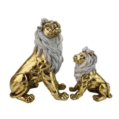 China Eco-friendly sculpture polyresin lion resin animal ornament mother and son crafts statue gold polistone ceramic figurine home decoration for sale