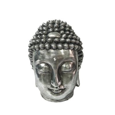 China Handcrafted Religious Buddha Head Statue Resin Buddhism Polistone Ornament Polistone Figurine Home Decoration Silver for sale