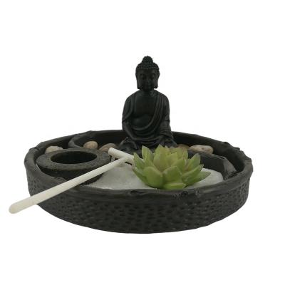 China China Resin Zen Buddha Figurine Sand Garden Box Kit Religious Tealight Holder With Sand Rock Home Decor Office Desk for sale