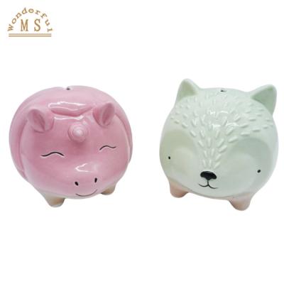 China Lovely Cartoon Pig/Dog Design Piggy Bank Shape Cartoon Hedgehog Ceramic Animal Piggy Bank Lovely for sale