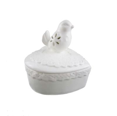 China China Porcelain White Heart Imported Ceramic Jewelry Boxes, Glazed Ceramic Birds, Ceramic Heart Porcelain for sale