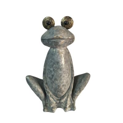 China eco-friendly gray resin statue eco-friendly frog polistone animal sculpture for outdoor garden decoration for sale