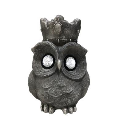 China Owl Sculpture Animal Magnesia Eco-Friendly Statue with Solar Light for Garden Decoration for sale