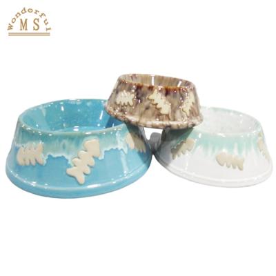 China OEM Sustainable Ceramic Porcelain Assorted Color Cat / Pet Dog Food Glaze Feeder Rolls Customized Design for sale