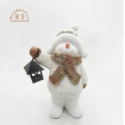 China Eco-Friendly Christmas Decoration Deliveries Made In China Outdoor Resin Snowman With Led Light Metal Lantern for sale