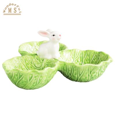 China OEM Disposable Ceramic Triple Disposable Vegetable 3 Lemon Coleslaw Salad Lemon Tray Kitchenware 3d Style Dishes Food Tray Three Dishes for sale