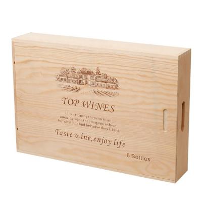 China Recycled Materials Cheap Wooden Wine Box Packing For 3 Bottle With Handle for sale