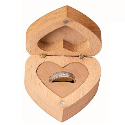 China Modern Luxury Heart Shaped Wooden Wedding Engraved Mr. and Mrs. Lettering Ring Bearer Box for Display for sale