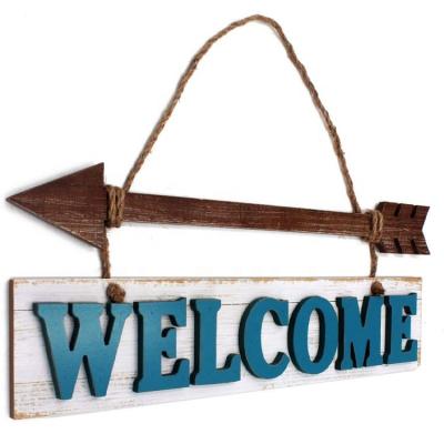 China Modern Small Wooden Welcome Sign Wall Hanging Arrow Decor Rustic Farmhouse Wall Decor for sale