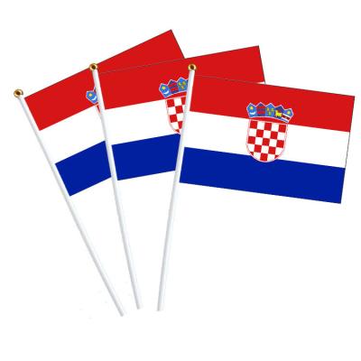 China Waterproof Croatia hand flags hand held small miniature polyester flag custom hand flag of all country for 2022 football match for sale