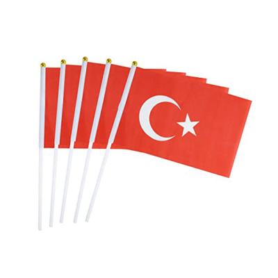 China Waterproof Wholesale Turkey Hand Held Flags Hand Flag National Day Decoration Polyester EURO CUP Turkey Stick Flags for sale