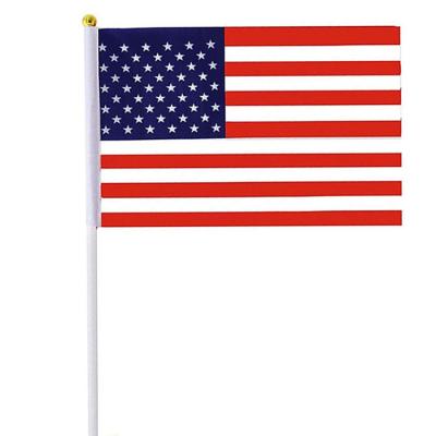 China Waterproof High Quality Factory Supply America Hand Flags 14x21cm Polyester Hand Flags With Pole for sale