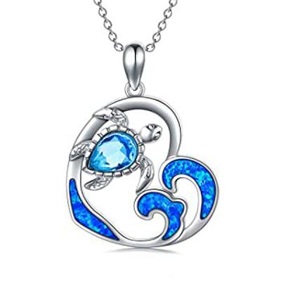 China Fashion Ocean Series Turtle Pendant Necklace For Women Gold Aqua Gem Love Heart Mom Gift Opal Wave Shaped Charm Necklace Wedding Jewelry for sale