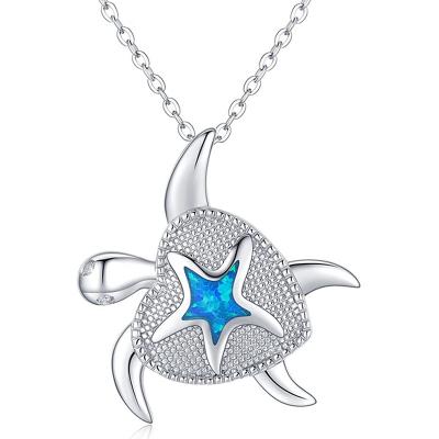 China Fashion Ocean Series Turtle Pendant Necklace For Women Silver Fire Blue Opal Mom Gift Starfish Shaped Charm Necklace Wedding Jewelry for sale