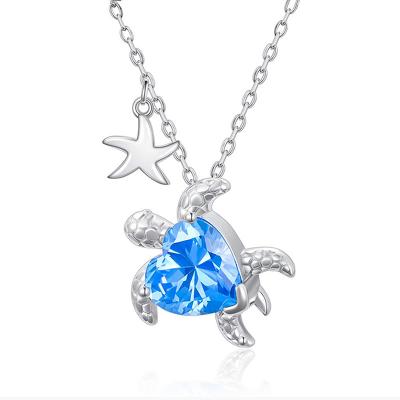 China Fashion Ocean Series Turtle Pendant Necklace For Women Silver Love Heart Aqua Gem Mom Gift Star Shaped Charm Necklace Wedding Jewelry for sale