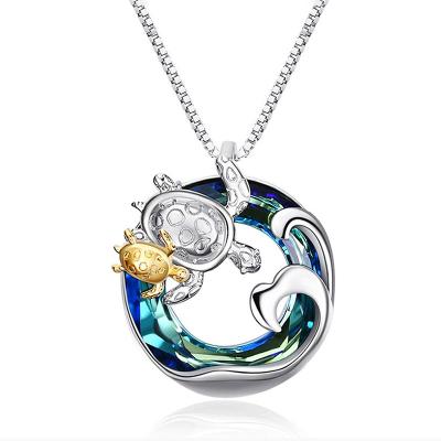 China Silver Tortoise Fashion Ocean Series Gold Necklace Mom Daughter Gift Double Color Gem Wave Shaped Charm Necklace Wedding Pendant Jewelry for sale