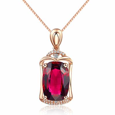 China Fashion Vintage Female Red Zircon Pendant Necklace Charm Women Crystal Square Chain Necklace Cute Rose Gold Wedding Necklace For for sale