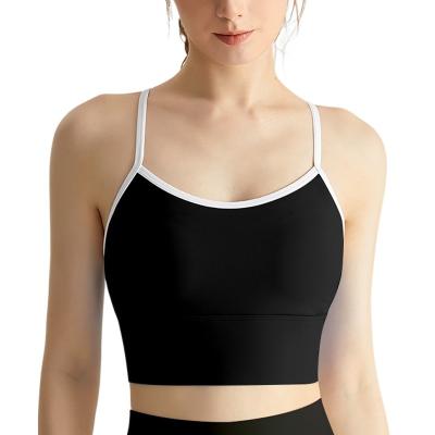 China Anti-Bacterial Women's Sports Bra Crop Top Fitness Running Shockproof Yoga Braexternal Wear Cross Back Fixed Chest Pad Sports Bra for sale