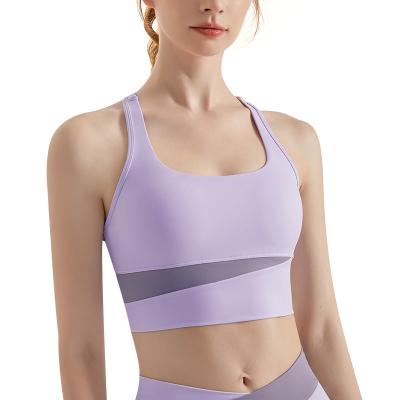 China Anti-Bacterial Breathable Women Shockproof Racerback High Impact Contrast Stitching Sports Bra Running Active Wear Fitness Yoga Bra for sale