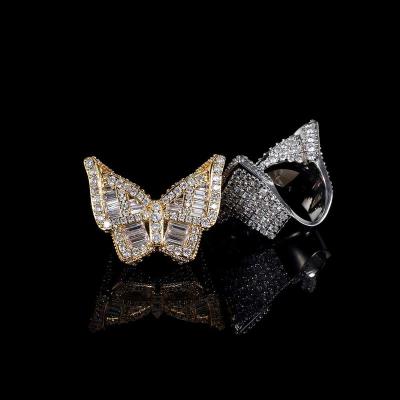 China Wholesale Hot Sale Hiphop Zircon Butterfly Ring 18k Gold Plating Hiphop Ring For Women And Men Jewelry Making for sale