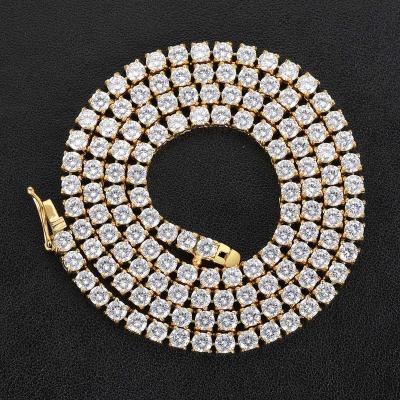 China Wholesale 4mm Stainless Steel Tennis Necklace Fast Delivery Real Diamond Zircon Necklace One Row Gold Plating For Men Or Women for sale