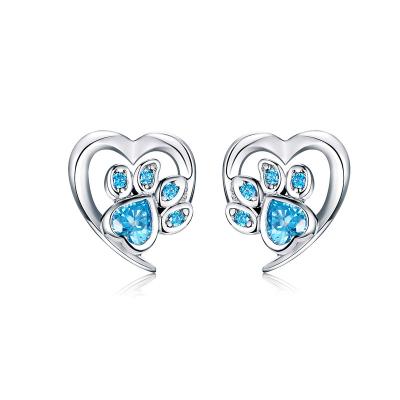 China 925 Sterling Silver High Quality Fashionable Wholesale Material Friendly Cat Paw Print Heart Stud Earrings For Women Jewelry Making for sale