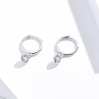 China Amazon Friendly Material Hot Selling To Pave Seeting Cubic Zirconia Sterling Silver 925 White Gold Plated Hoop Earrings For Women Jewelry for sale