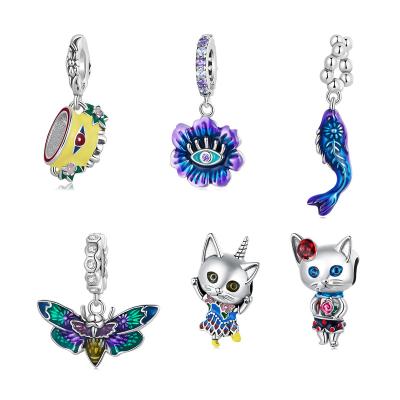 China Hot Sale 925 Sterling Silver Weird Attractive Cat Beaded Bracelet Charm Oil Cute Unicorn Fun Colorful Drip Animal Pendants for sale