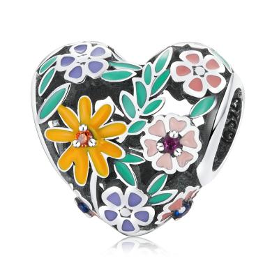 China Fashion 925 Sterling Silver Wholesale Attractive High Quality Colorful Flower Heart Pendant Charms For Women Bracelets Bulk for sale