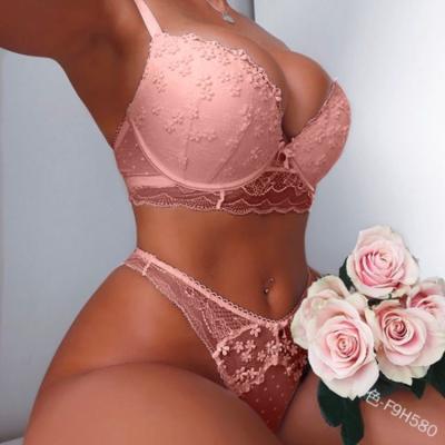 China Wholesale Women's Sexy Lingerie Set Lace Underwear Two Piece Embroidery Breathable Plus Size Bra Set for sale