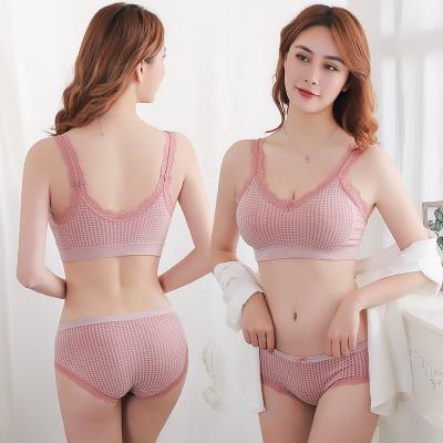 China Free Size Full Wire Free Women Underwear Panties and Bras One Piece Cup Set Lingerie Set Bra and Brief Sets for sale