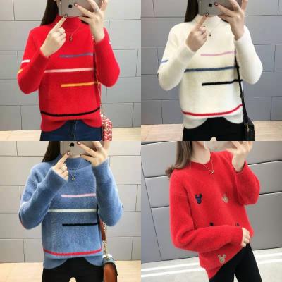 China 100% pure cashmere thick anti-shrink women knit sweater round neck sweater custom wholesale women for sale