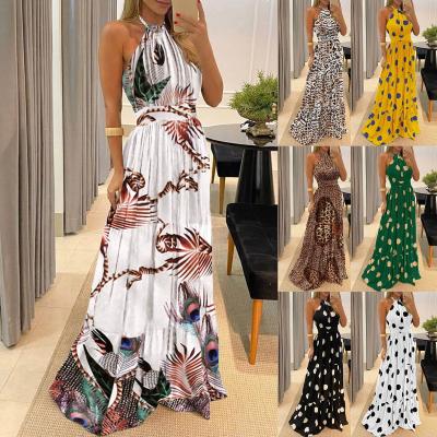 China Anti-Static Print Ankle-Length Dress For Women Summer 2022 Bohemian Sleeveless Long Dress With Big Ruffles For Casual Women's Beach Chic P for sale