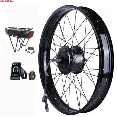 China Akkubici 20/26er 48v 1000w ebike wheel kit fat tire hub motor single wheel electric bike conversion kits 15-17.5Ah rear rack battery for sale