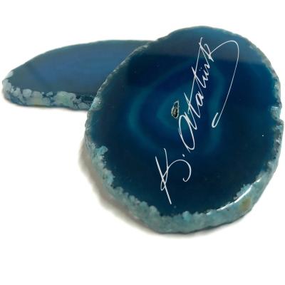 China Agate Customized Agate Place Name Cards, Unique Blue Slice Agate Place Cards Wedding Gift for sale