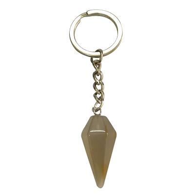 China Fashion Gemstone Keychains Gray Agate Keychain Loose Stone Key Chain for sale