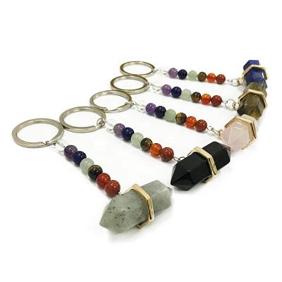 China Natural Keychains Stone Keychains Bullet Shaped Chakra Stone Keychains Gemstone Keychains for sale