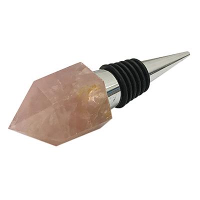 China Natural Viable Rose Quartz Wine Accessories Stone Point Wine Stoppers Wholesale Gemstone Wine Corks for sale