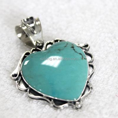 China Silver Turquoise Stone With Silver Heart 925 Pendant Necklace Pendant for sale