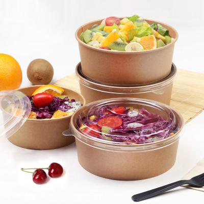 China 100% Eco Friendly Disposable Brown Kraft Paper Salad Bowl With Lid Paper Bowl for sale