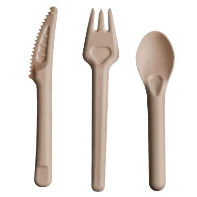 China Disposable Cutlery 100% Biodegradable Compostable Utensils Bagasse Spoon Fork Knife for sale